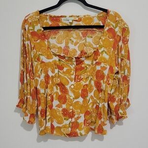 C & C CALIFORNIA WOMEN'S NOVELTY ORANGE MATERIAL LANTERN SLEEVE SQUARE NECKLINE